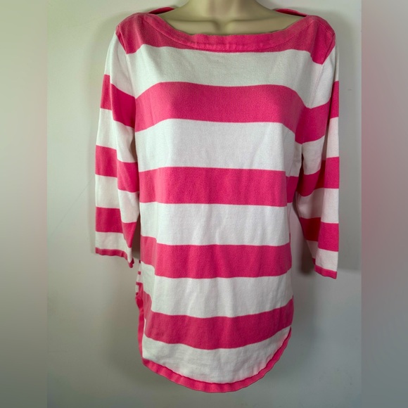 Jeanne Pierre Pink and White Striped Sweater - Size Large - Picture 1 of 5